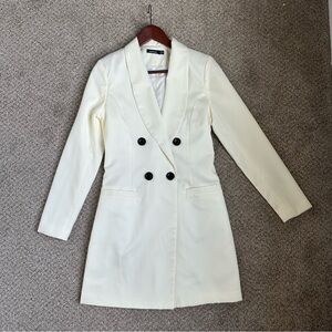Boohoo White Cream Double-Breasted Blazer Coat Size 6